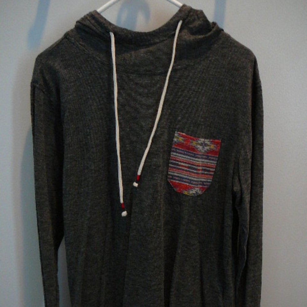 Men's BKC Dark Gray Hooded Pullover With Colorful Front Pocket-Size Medium